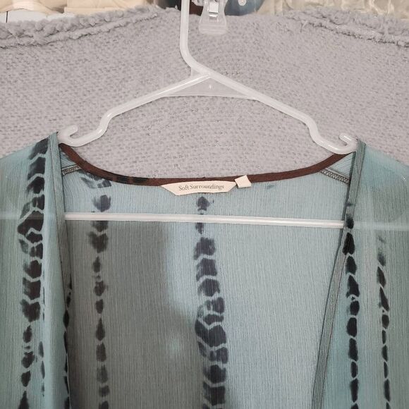 Soft Surroundings Women's Robe Cover Up Sheer Boho Embroidered Open Brown Blue - Picture 7 of 12